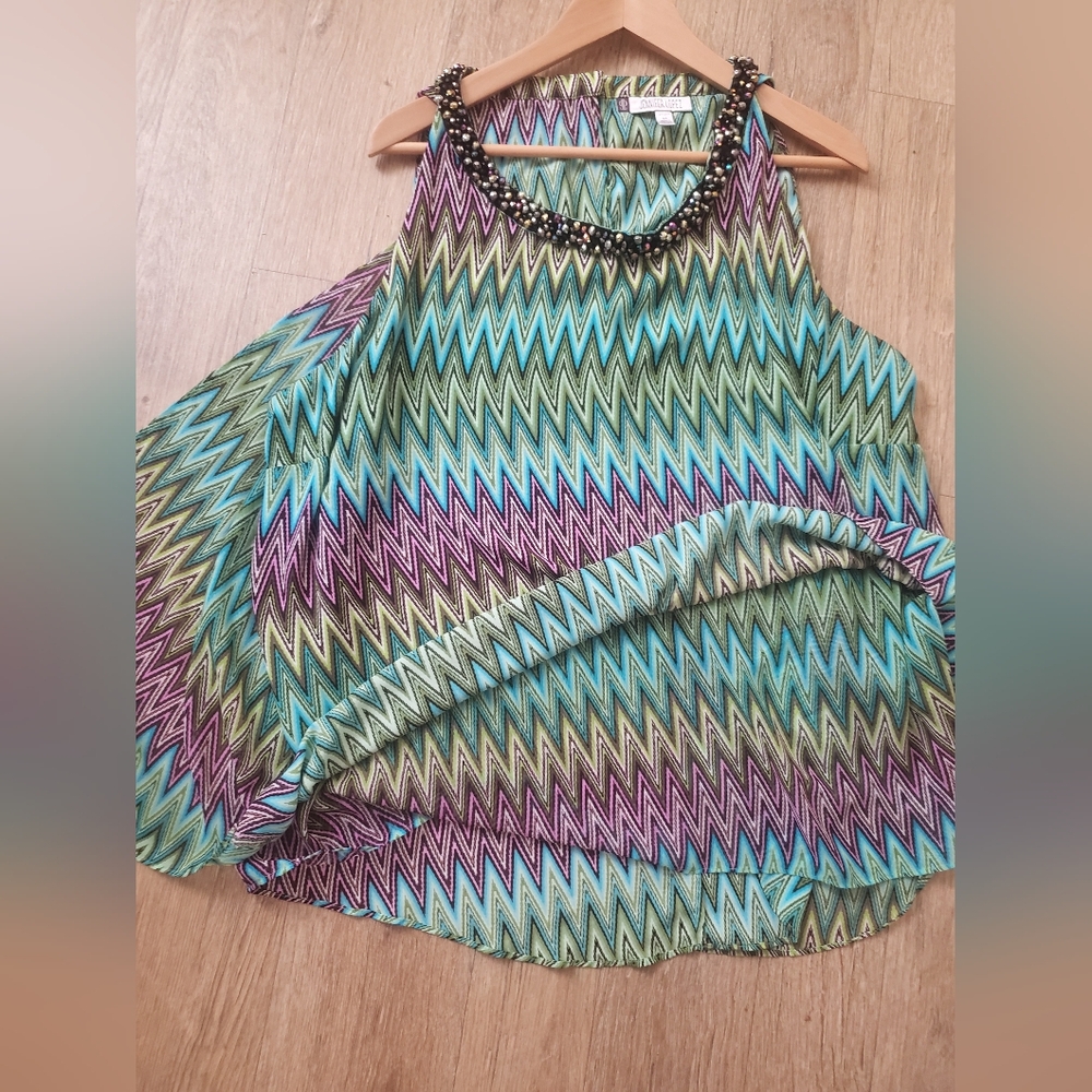 Jennifer Lopez Chevron Top Design Beaded Neckline Double Layer Shirt Sz 3X NWOT